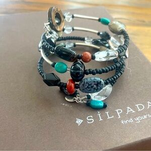 Silpada Designs .925 Sterling Silver Multi- Stone Wrap Around Bracelet.